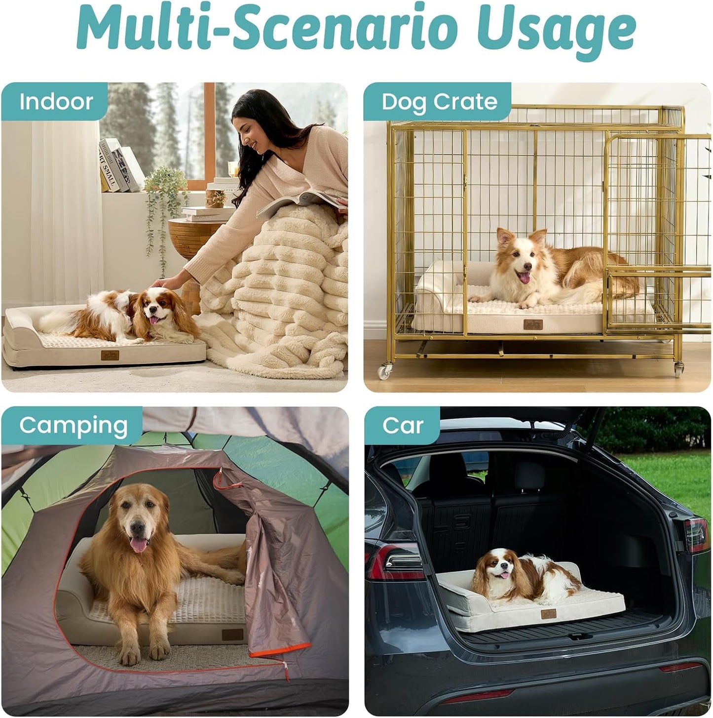 Orthopedic Dog Bed for Large Medium Size Dog, Dogs Crate Bed, L Shaped Foam Anti-Slip Bottom Pet Cat Sofa with Washable Removable Cover, Suitable for Pet Up to 75 lbs, 36x27x6.5 inch, Beige