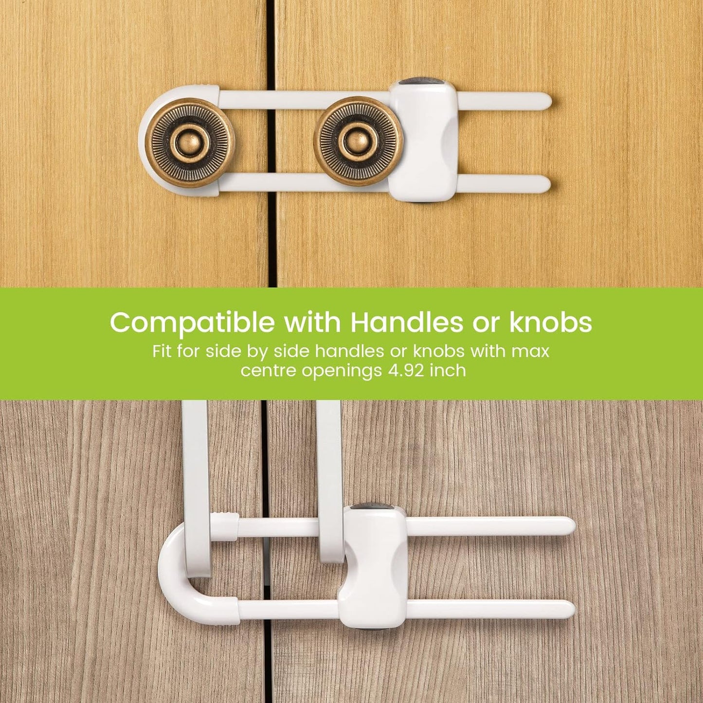 Jetec 10 Pieces Cabinet Locks for Babies, U-Shaped Proofing Drawers Safety Child Locks Adjustable, Easy to Use Childproof Latch for Knob Handle on Kitchen Door Storage Cupboard Closet (White)