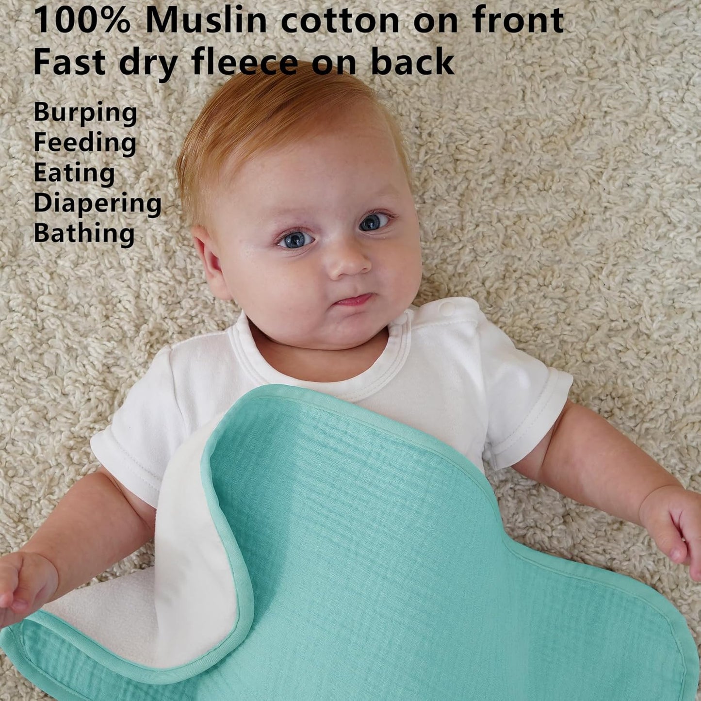 Baby Muslin Burp Cloths 20x10in - Ultra Soft & Absorbent, Neutral Colors, Reusable Burp Cloths for Baby Boys & Girls – Newborn Essentials for Drooling & Burping 4Pack(Blue&Green)
