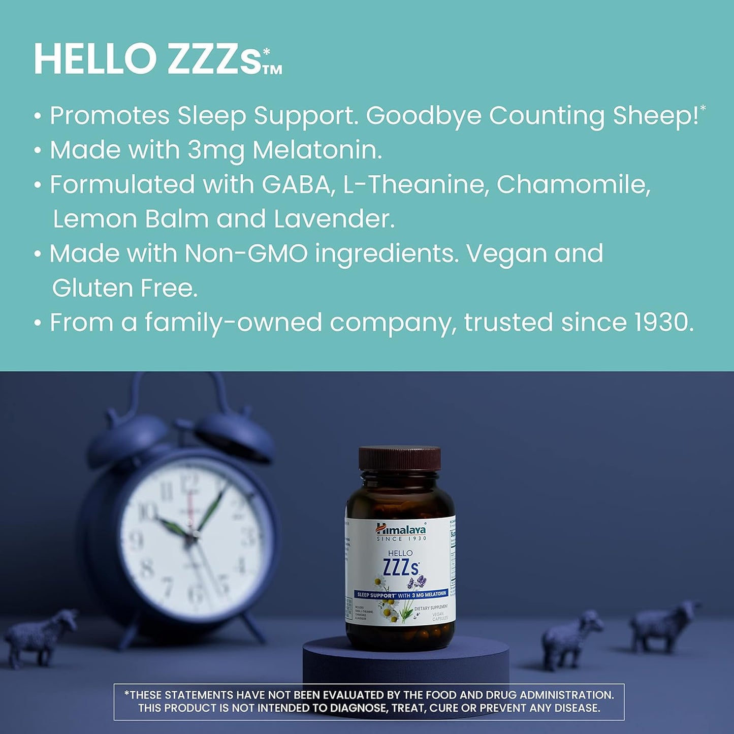Himalaya Hello ZZZs, 60 Day Supply - Herbal Sleep Supplement with Melatonin, GABA, L-Theanine, Lavender, Chamomile and Lemon Balm - Vegan, Non-GMO, Gluten Free, 60 Capsules