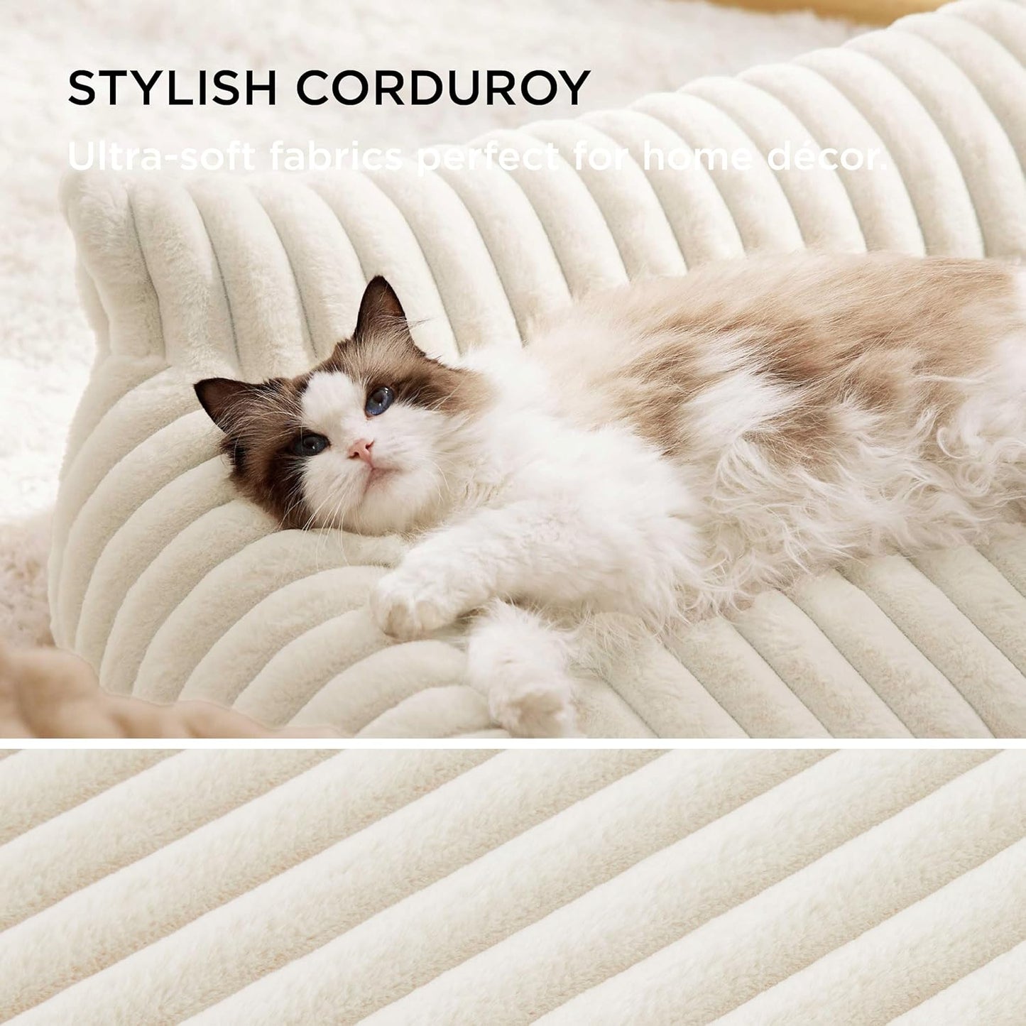 Bedsure ComfyFleece™ Cute Cat Couch for Pets - As Seen on TV on Good Day New York, Small Medium Dog Bed, Supportive Couch Bed for Small Dogs, 30 Inch, Cream