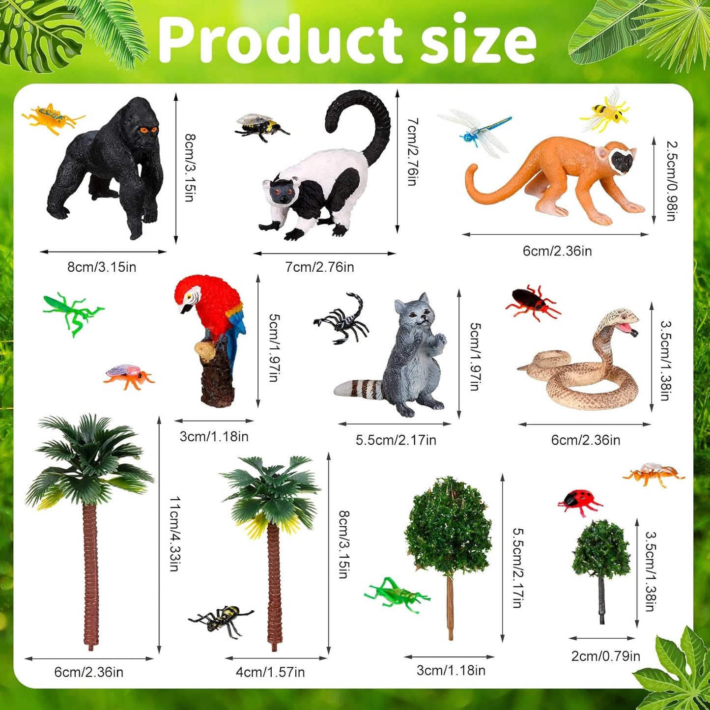 Jexine 25 Pack Rainforest Animals Figures for Kids Tropical Rainforest Diorama Supplies Kit for School Project Assorted Creature Toy Set Miniature Landscape Birthday Party Favors