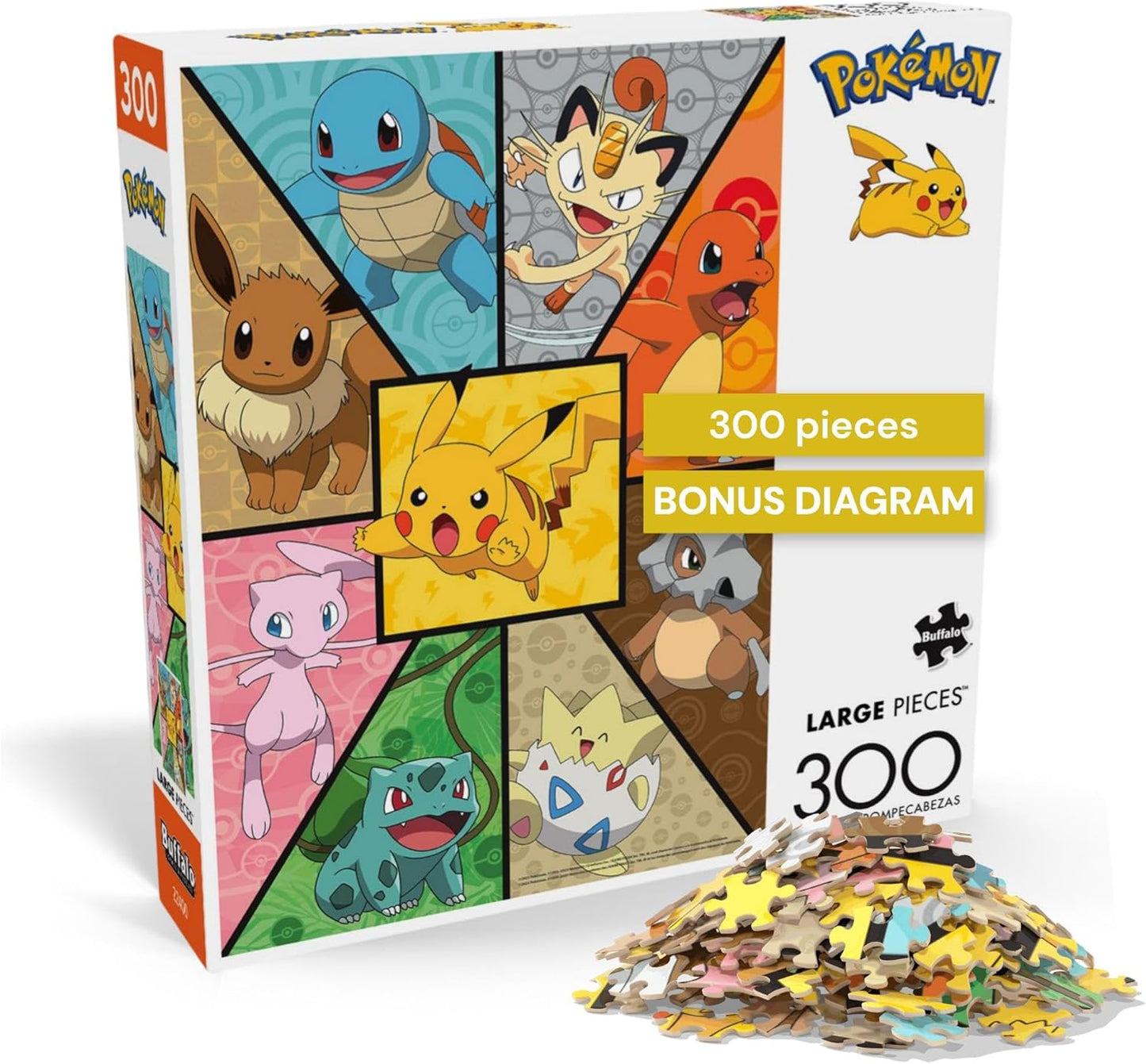 Buffalo Games - 300 Piece Jigsaw Puzzle Pokemon Kanto Companions, Made in USA, Premium Recycled Board, Full-Color Poster, Giftable Colorful Art