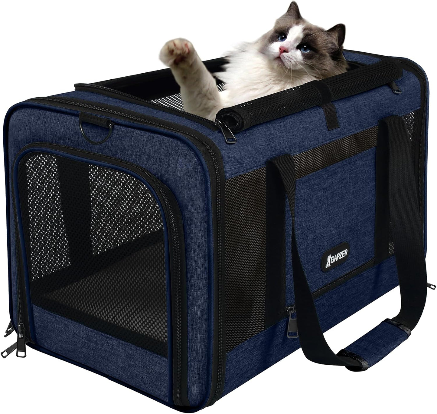 Cat Carrier 18x11x11 United Airline Approved, Top Loader Heavy Duty Softshell Pet Flying Bag 18lbs, Small Dog Chihuahua Crate 5-10 Pounds, Kitty Transport Kennel, Miniature Poodle Case Navy