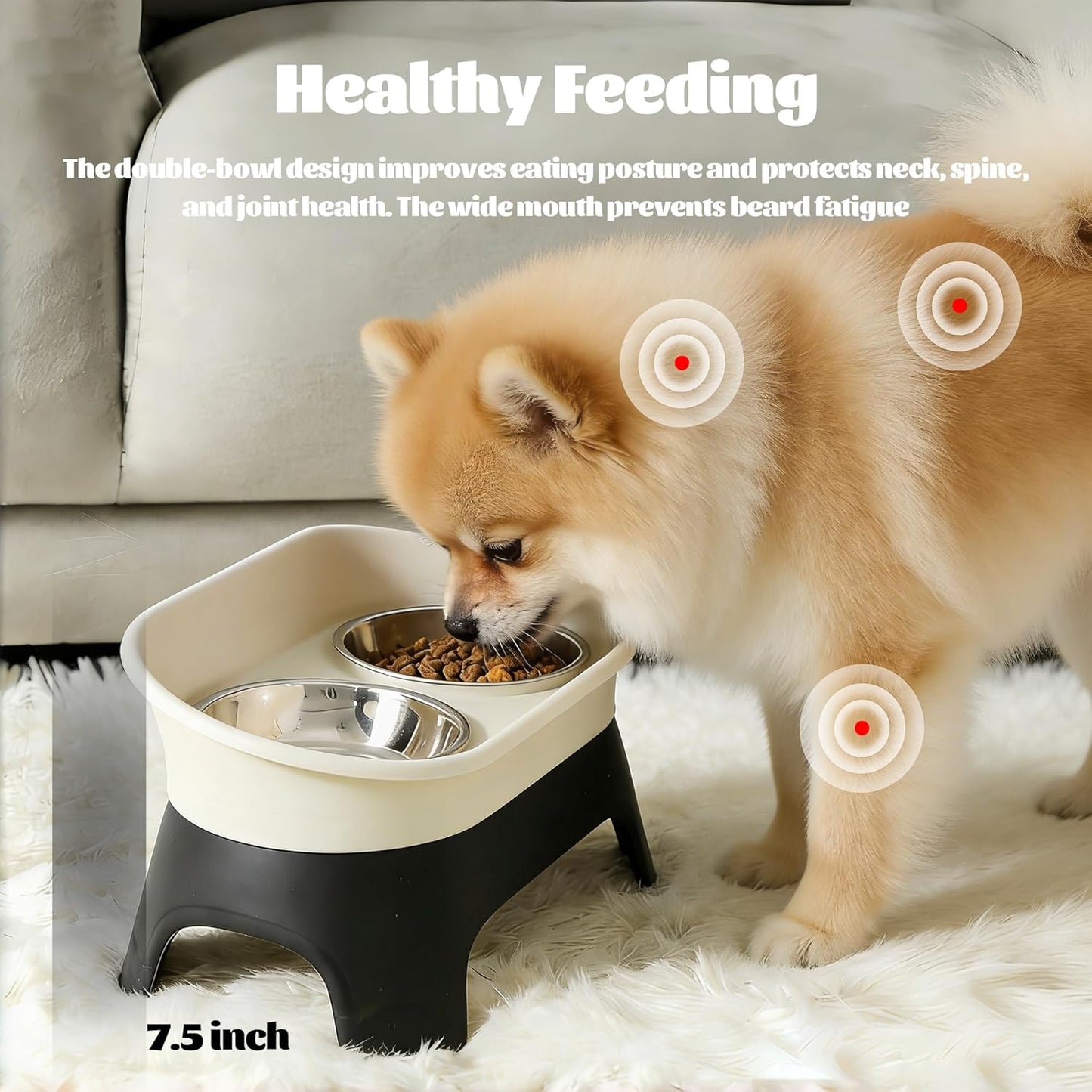 Elevated Dog Bowls, Spill Proof Stainless Steel Raised Dog Cat Bowls, Double Food and Water Bowl Set with Stand for Small to Medium Dogs and Cats, Neck Protection, Non Slip, Dishwasher Safe