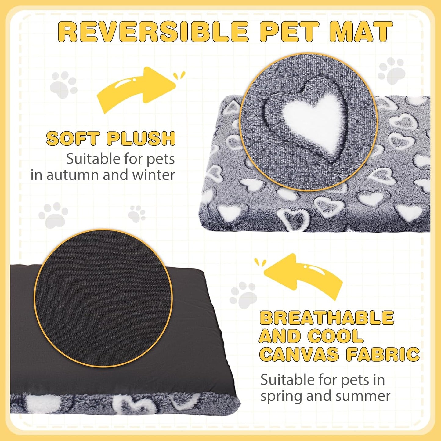 VitalCozy 3 Pcs Waterproof Reversible Dog Crate Pad Warm and Cool Dog Cats Bed Mat for Crates Sleeping Mat Cozy Heart Pattern Pet Bed for Puppy Cat Puppy Kitten Cushion Carrier, Grey(18"x14"x1.6")