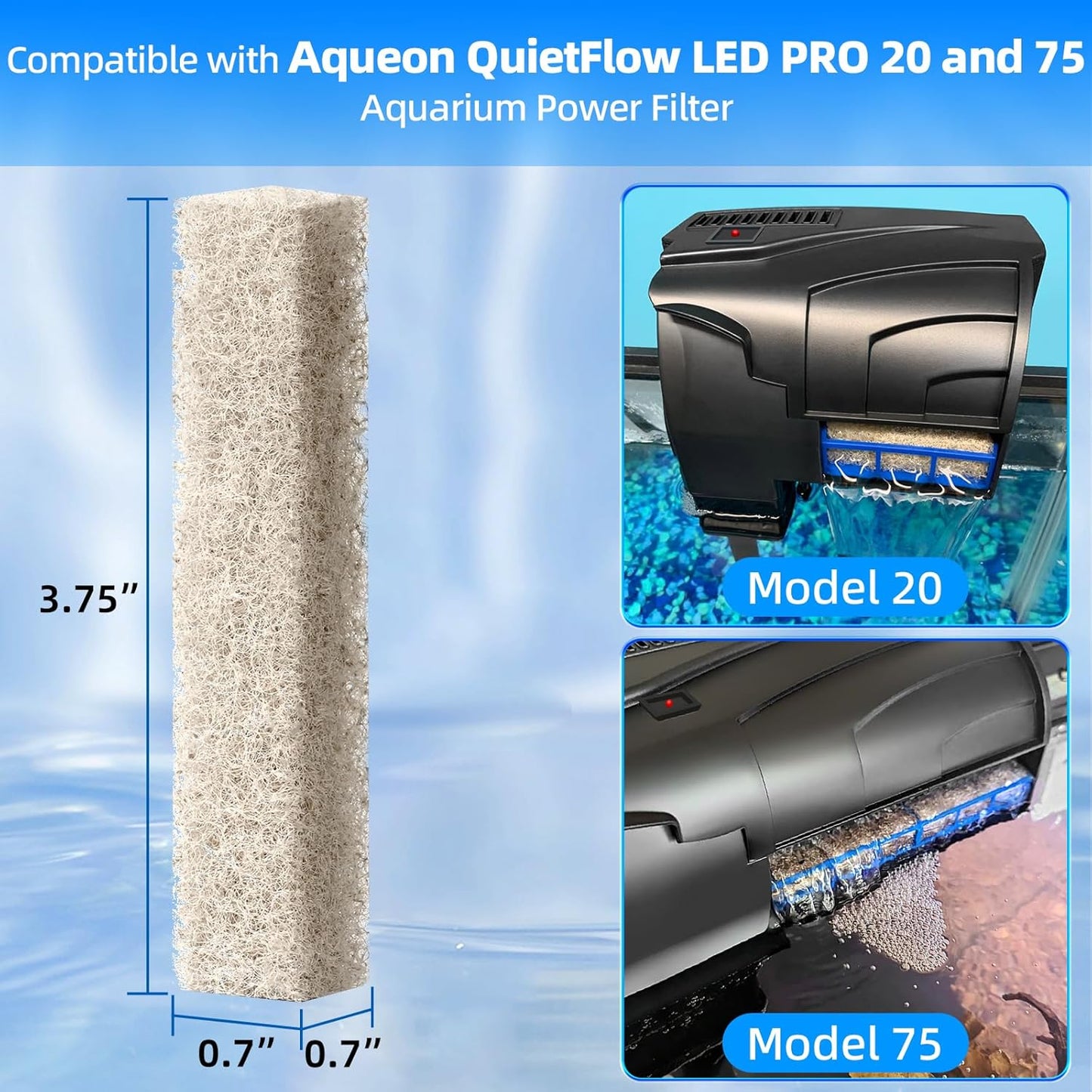 AQUANEAT 12-Pack Replacement Ammonia Reducer Pads Compatible with Aqueon QuietFlow 20 and 75 LED PRO Aquarium Power Filter