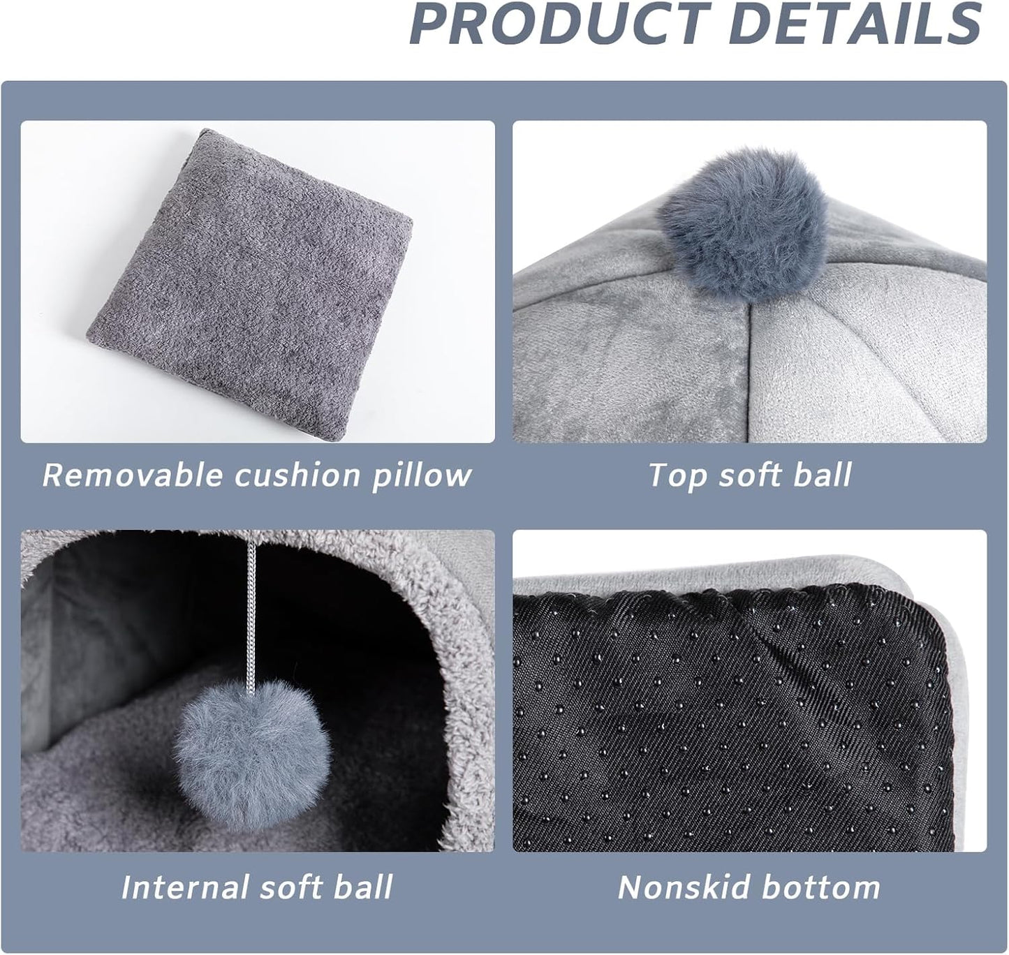 Cat Bed Cave for Indoor, Suitable for Cat Dome Bed, Hideaway Bed for Indoor Cats with Removable Mattress for Kittens. Cat Tent House for Dual Use (M:15"x15")