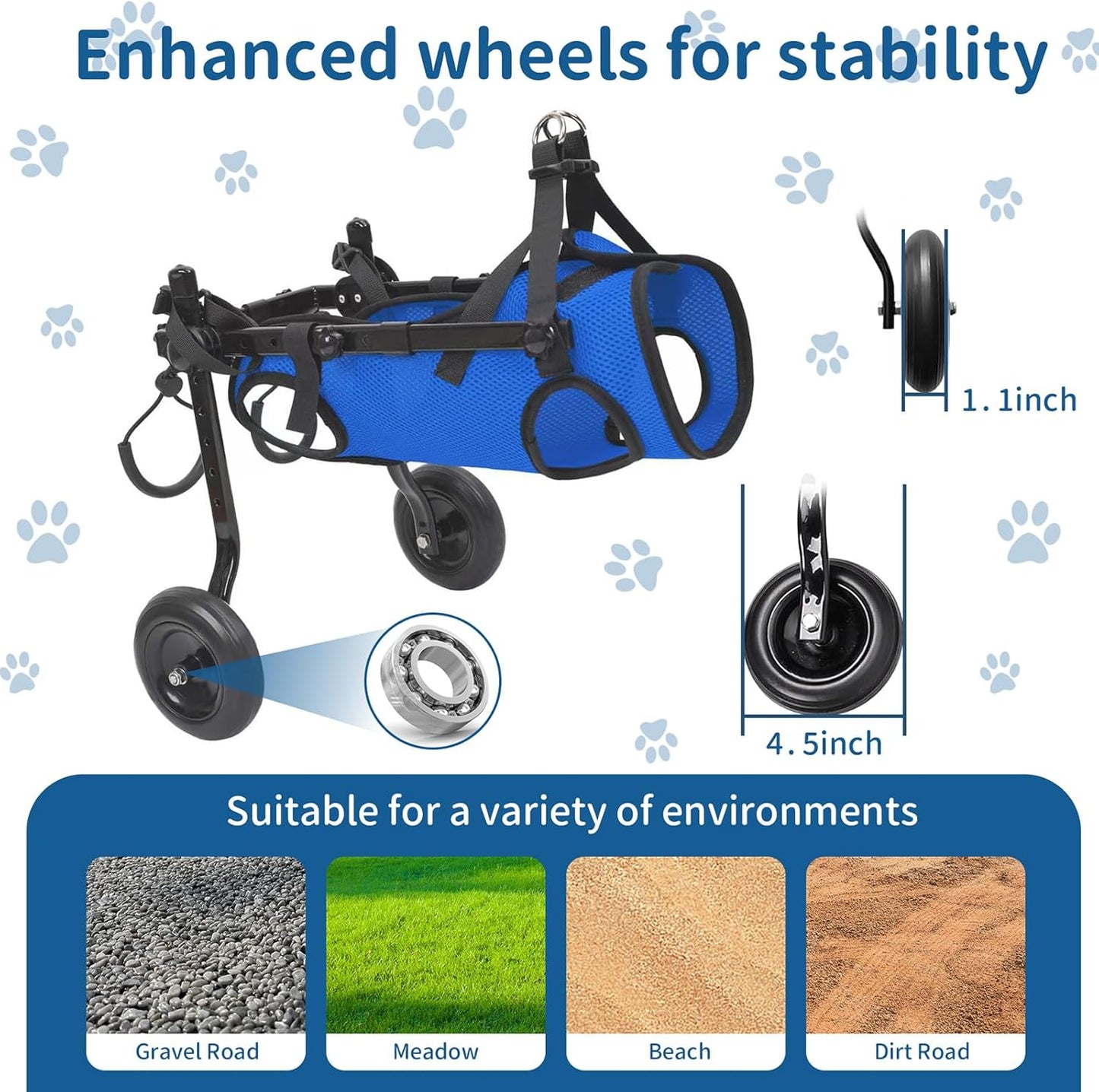 Dog Wheelchair for Back Legs - Lightweight Adjustable Rear Wheels Mobility Cart for Disabled & Senior Dogs, Hind Legs Support