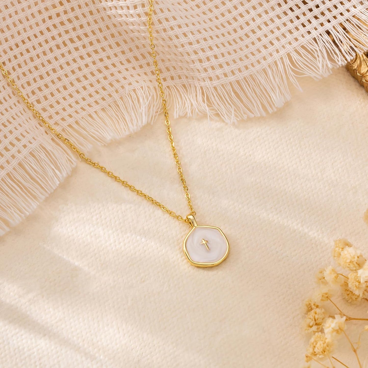 Tewiky Cross Necklace for Women-Dainty Simple 14k Gold Plated Cross Pendant Cute Necklaces for Women Jewelry