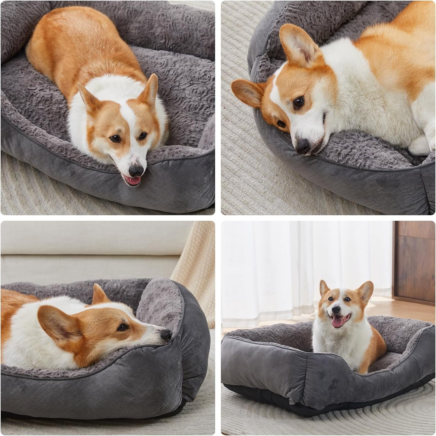 Dog Bed for Small Dogs Washable, Super Soft Durable Cat Bed, Warming Soft Calming Puppy Bed Pet Bed with Anti-Slip Bottom, Grey, 20 x 19 x 6inch