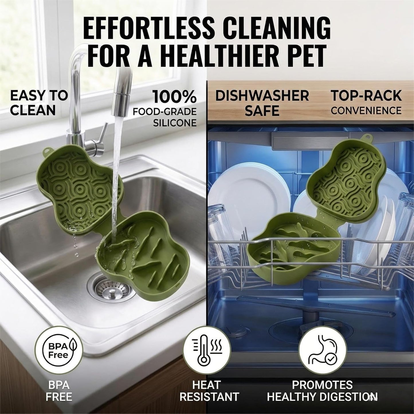 2-in-1 Collapsible Dog Travel Bowl, Portable Slow Feeder & Lick Mat Combo, Mess-Free Clamshell Design, BPA-Free Silicone Pet Food & Water Dish for Camping, Hiking & Anxiety Relief,(Bluish)