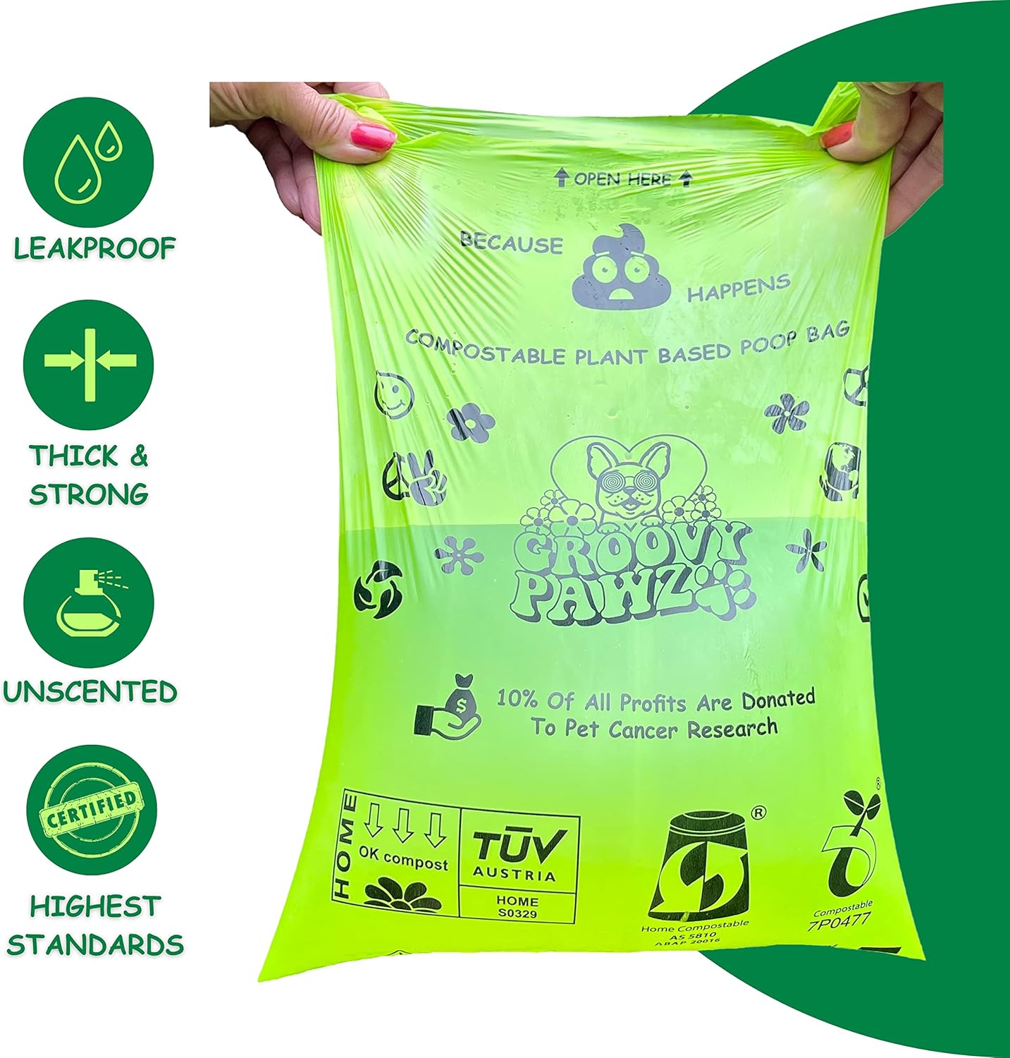 Certified Compostable Dog Poop Bags, 120 Count, Plant Based, Eco Friendly, Extra Strong, Leakproof, No Odor, Pet Supplies