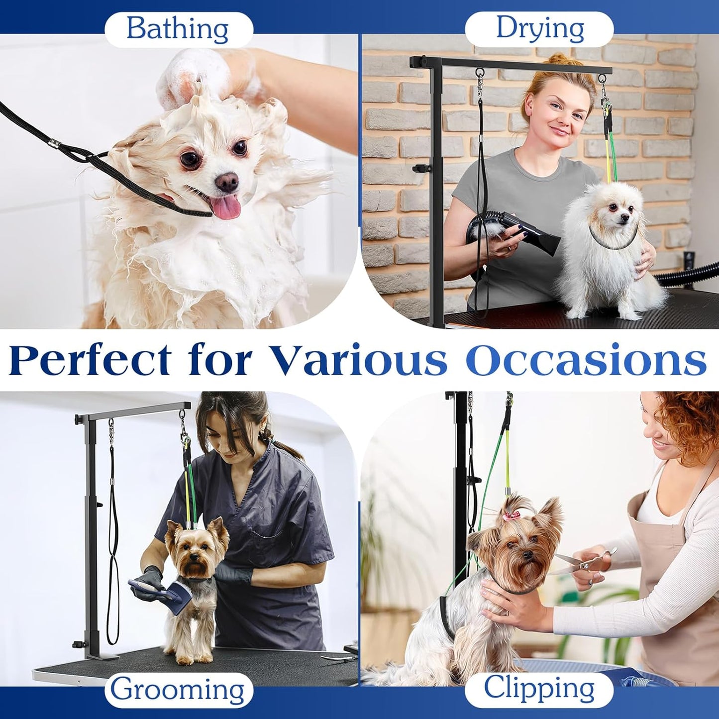 Pawaboo Dog Grooming Table Arm with Clamp, 35" Adjustable Dog Grooming Stand and Free Two No Sit Haunch Holder with Groom Loop, Foldable Home Dogs Groom Tool for Small Medium Pet, Groomer Partner