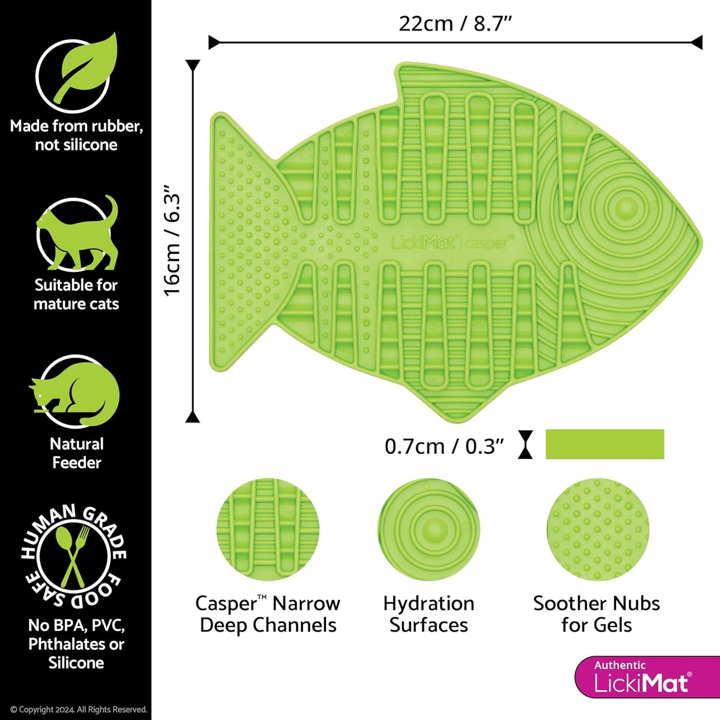 LickiMat Casper, Fish-Shaped Cat Slow Feeders Lick Mat, Boredom Anxiety Reducer; Perfect for Food, Treats, Yogurt, or Peanut Butter. Fun Alternative to a Slow Feed Cat Bowl or Dish, Green