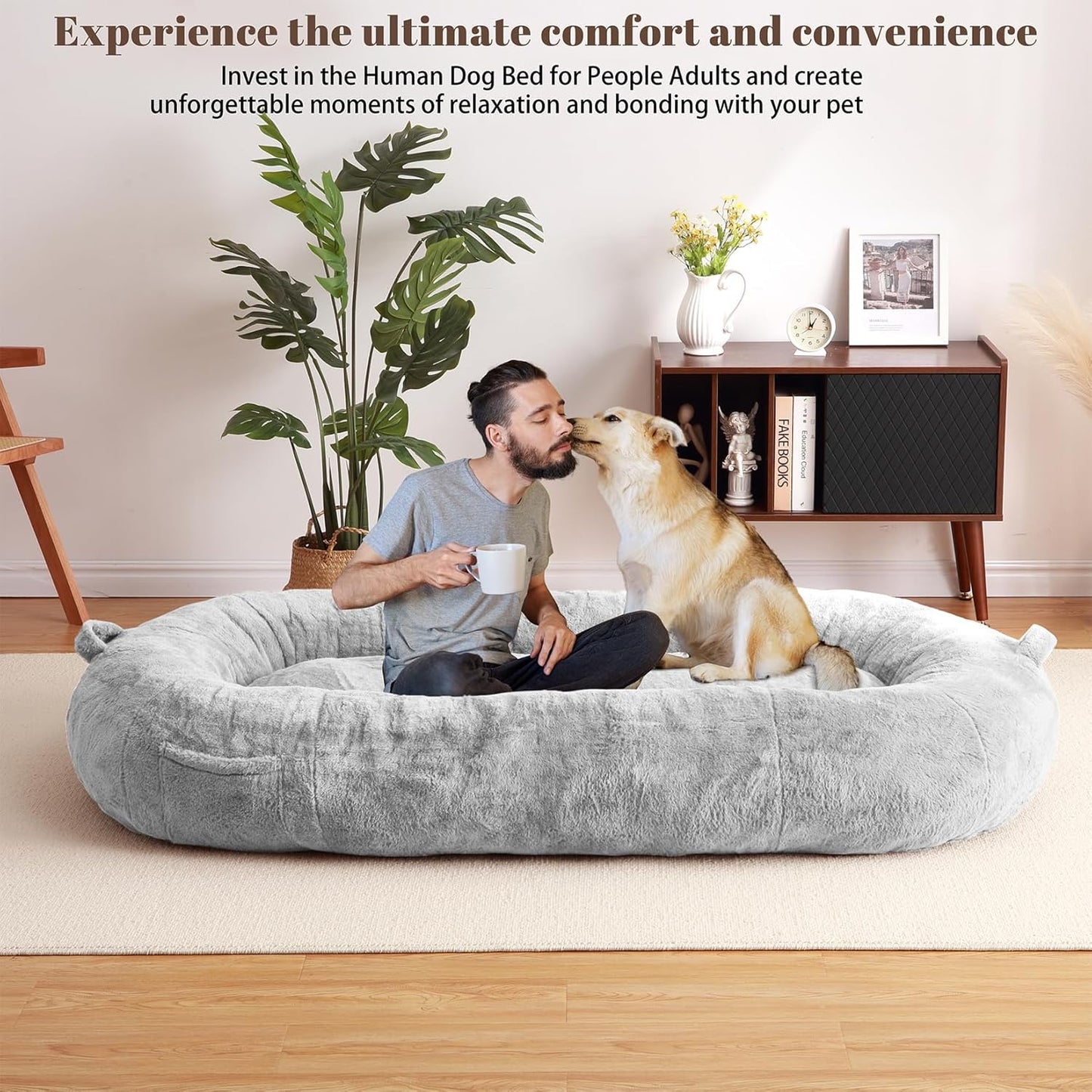 FairOnly Dog Bed for People Adults 71"x48"x14", Bean Bag Bed with Removable Cover, Bean Bag Floor Nap Bed for Adults, Light Grey
