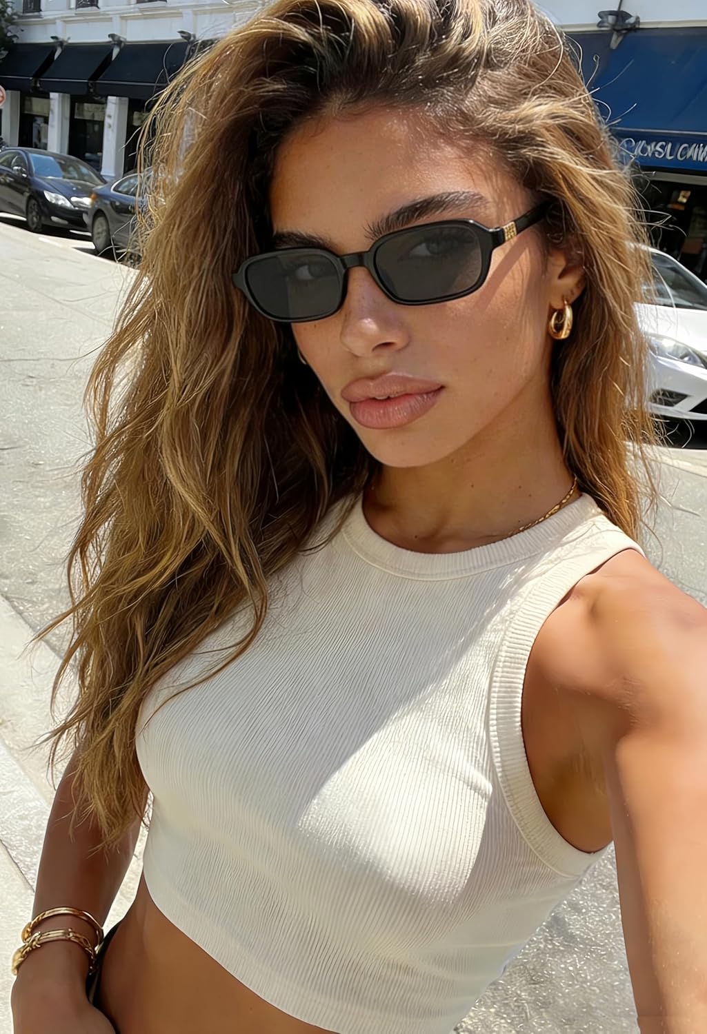 Retro Rectangle Sunglasses for Women Men Trendy Vintage Small Square Sun Glasses 90s Fashion Cute Sunnies CL010