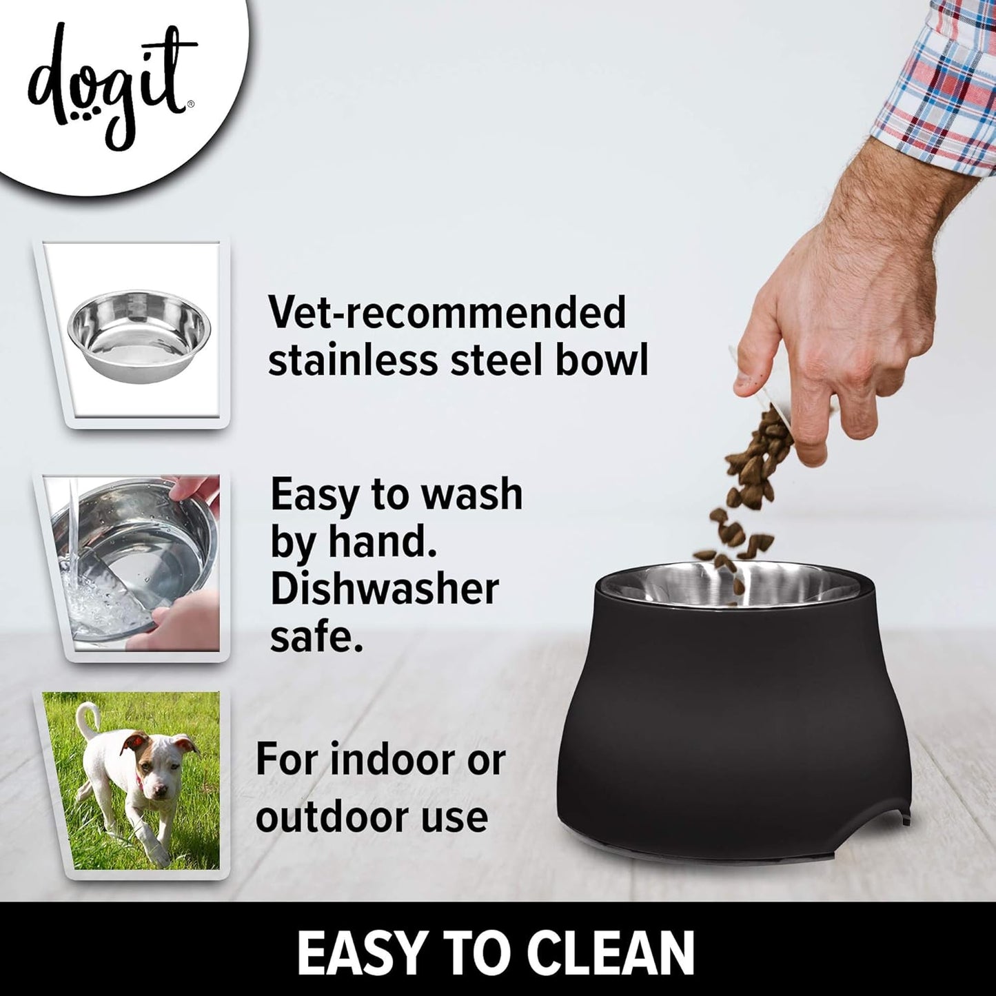 Dogit Elevated Dog Bowl, Stainless Steel Dog Food and Water Bowl for Large Dogs, Black, 73752