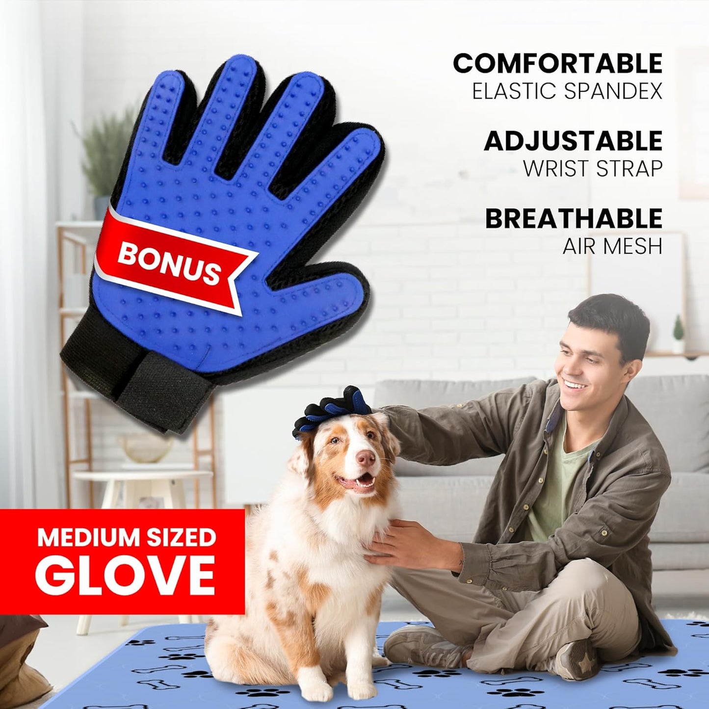 Buddy's Best Washable Pee Pads for Dogs - Medium (36"x41") - Ultra-Absorbent, Non-Slip, Ideal for Larger Areas, Training, Incontinence - (2-Pack) + Bonus Grooming Glove
