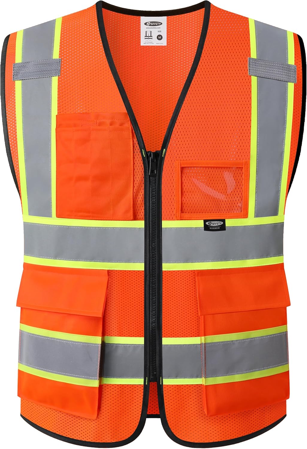 JKSafety Safety Vest for men women Hi Vis Vest with Pockets and Zipper Class 2 High Visibility Meet ANSI Standard（BX320