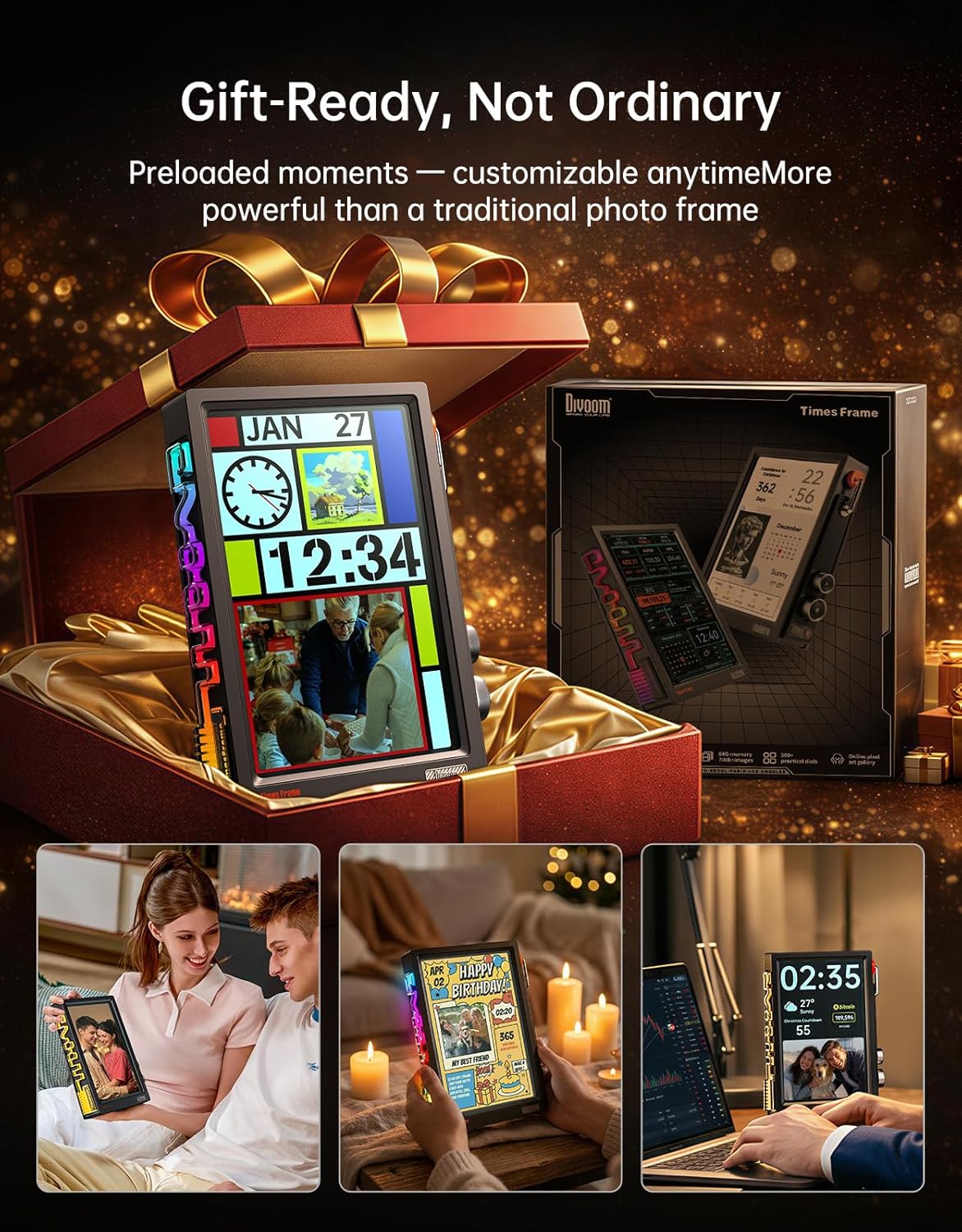 Divoom TimesFrame – 10.1" WiFi 6 Digital Picture Frame & Smart Desk Display, No Subscription | 64GB | Send Photos, Videos & AI Styles + Live Widgets (Weather, Calendar, etc)–Perfect Personalized Gift
