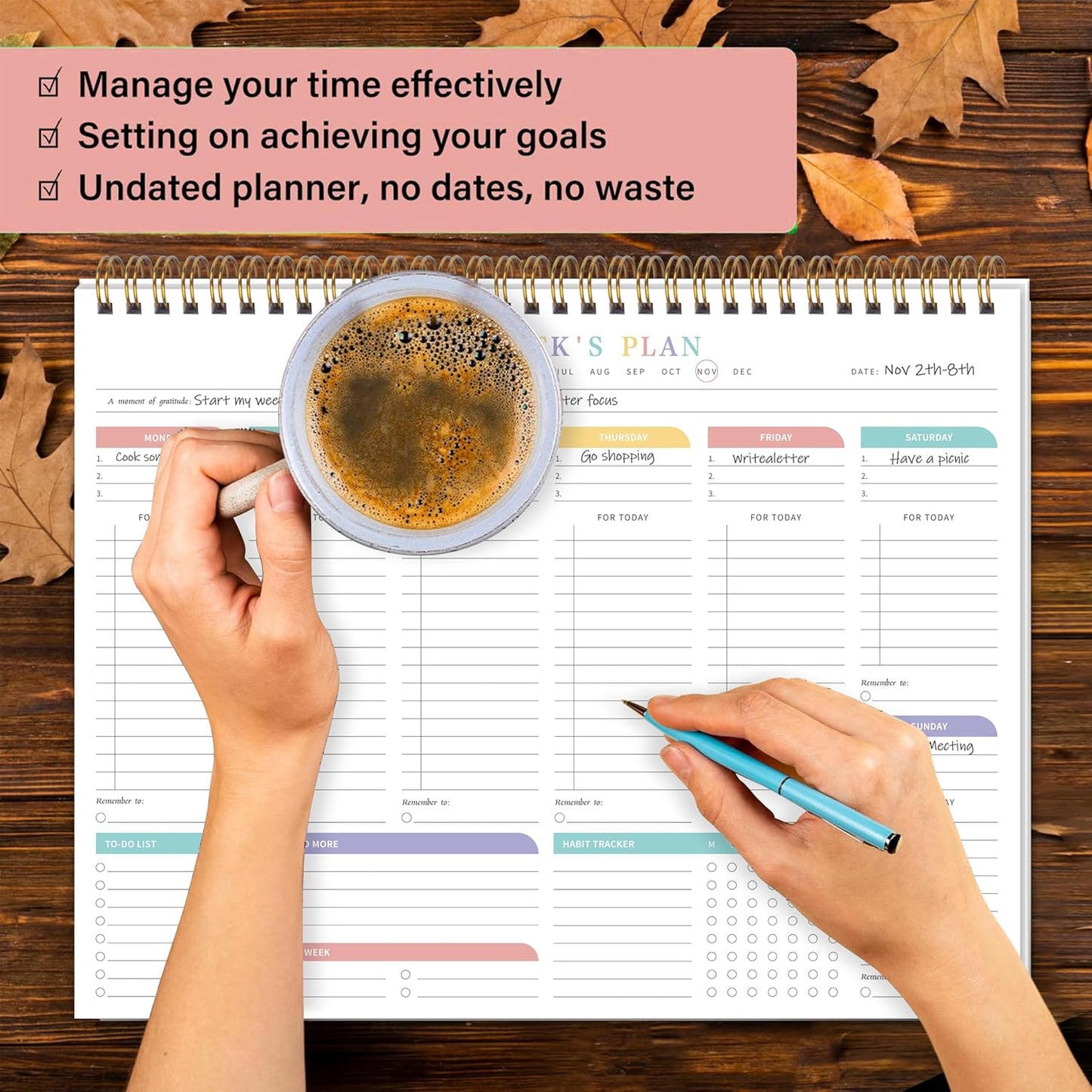 Weekly To Do List Notepad with 52 Undated Sheets（8.5"×11"）- Undated Weekly Desk Planner for Women & Man, School/Office Supplies