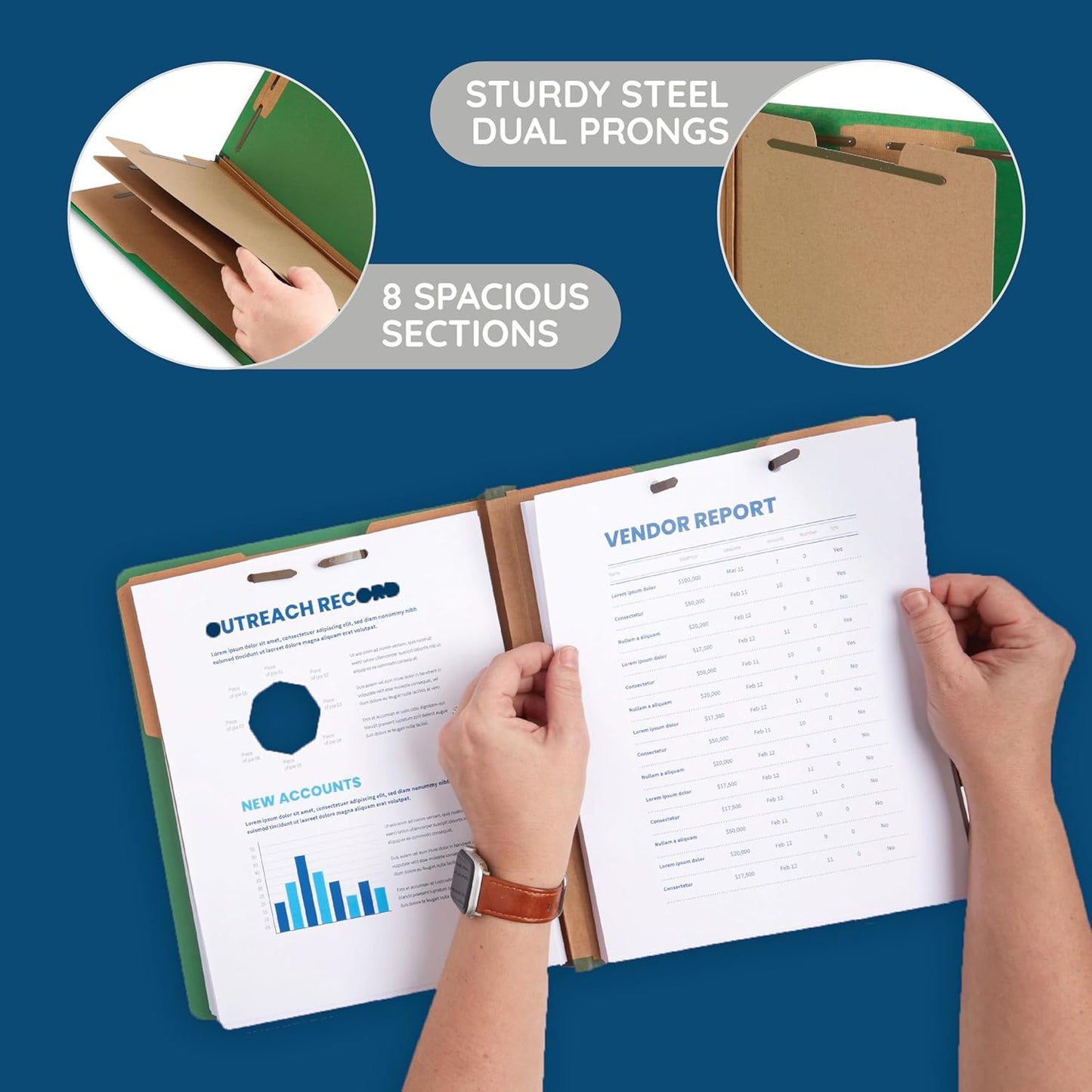 Blue Summit Supplies Green Classification Folders, 3 Dividers, Letter Size with 2 Inch Tyvek Expansions, Use for Organizing Medical Records & Client Files, 10 Pack