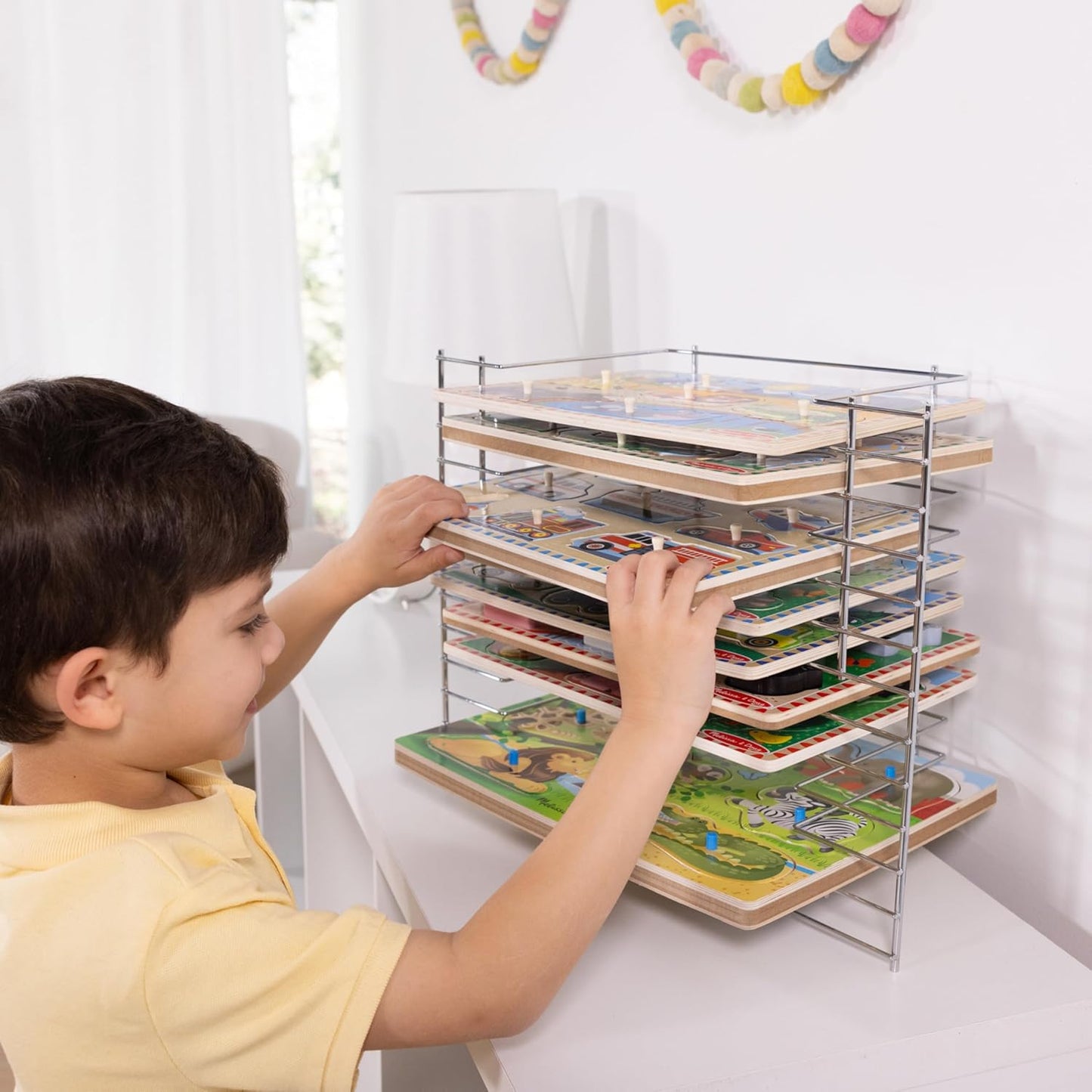 Melissa & Doug Deluxe Metal Wire Puzzle Storage Rack for 12 Small and Large Puzzles