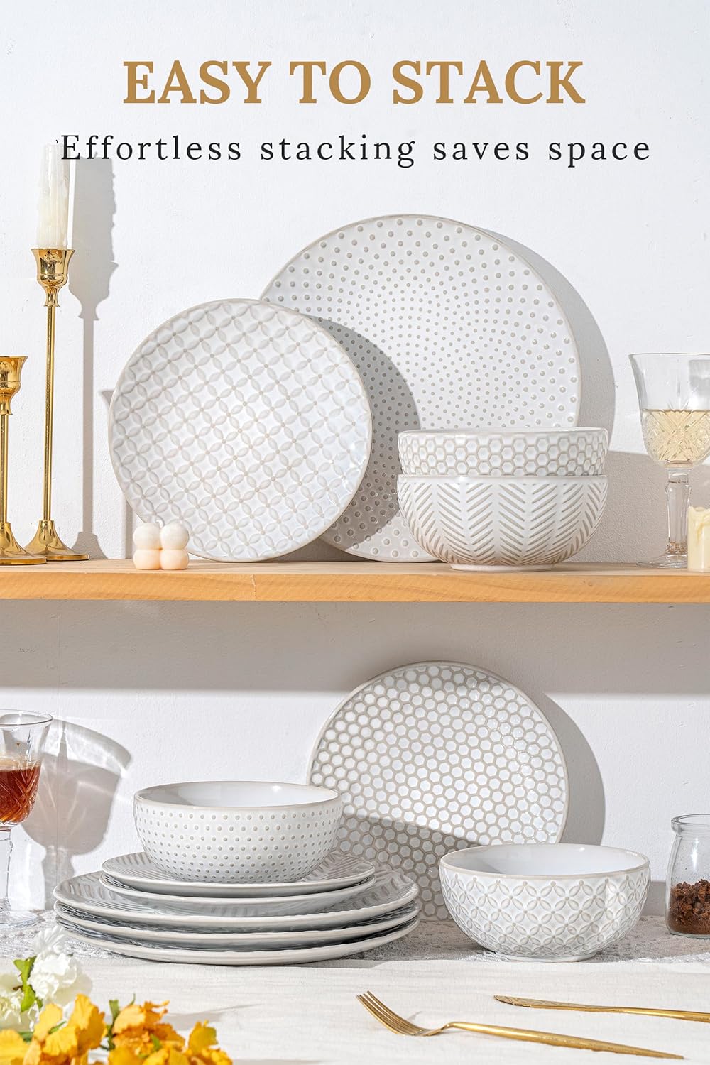 32-Piece Luxury Dinnerware Set,Complete Plates and Bowls Set for 8,Upscale Ceramic Dish Set for Hosting, Holidays & Family Gatherings–Microwave & Dishwasher Safe
