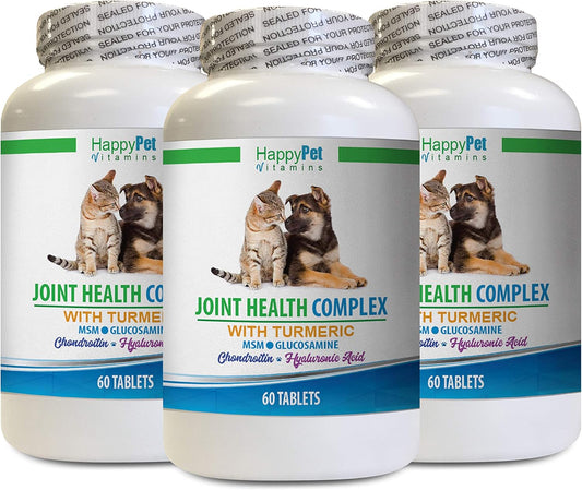 cat Joint Treats - PET Joint Health Complex with Turmeric - Dogs and Cats - MSM GLUCOSAMINE - Immune Boost - Cats Hip and Joint - 3 Bottles (180 Tablets)