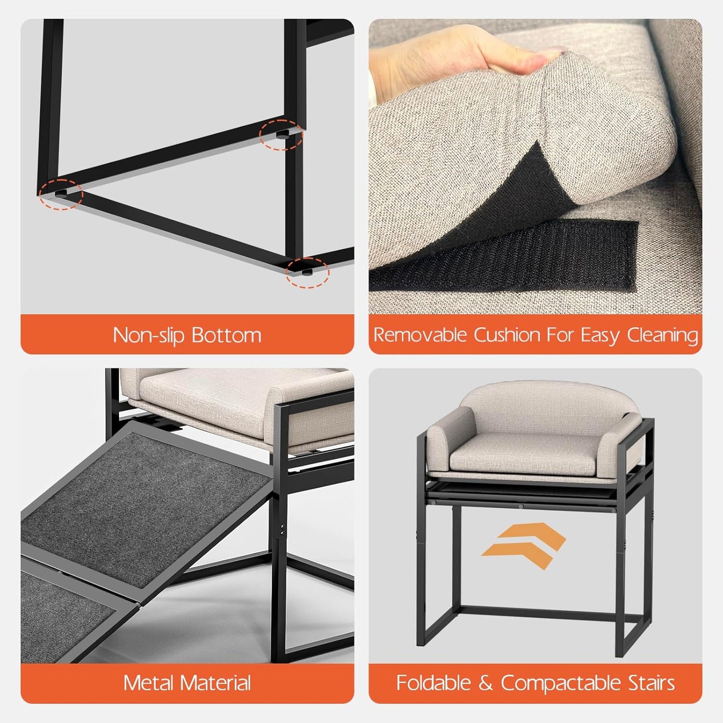 AZV Non Slip Dog Stairs Ramps for High Bed,Extra Wide Seat Chairs Mate for Small Puppy,Metal Frame Steps for Doggie to Get on Bed with Platform,Office Window Old Doggy Couch,Dachshunds Ladder Khaki