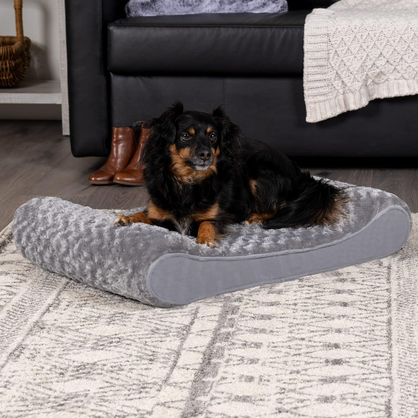 Furhaven Dog Bed Luxe Lounger Gray, Medium W/Same Size Waterproof Liner