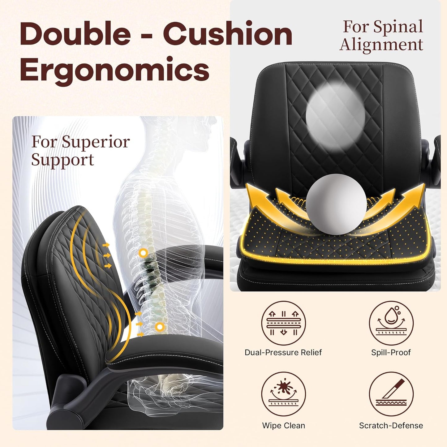 AreShark Cross Legged Office Chair,ADHD Criss Cross Desk Chair with Wheels & Stretchable Rotating Footrest,Height Adjustable Wide Yoga Kneeling Meditation Chair with Flip-up Armrests Back Support