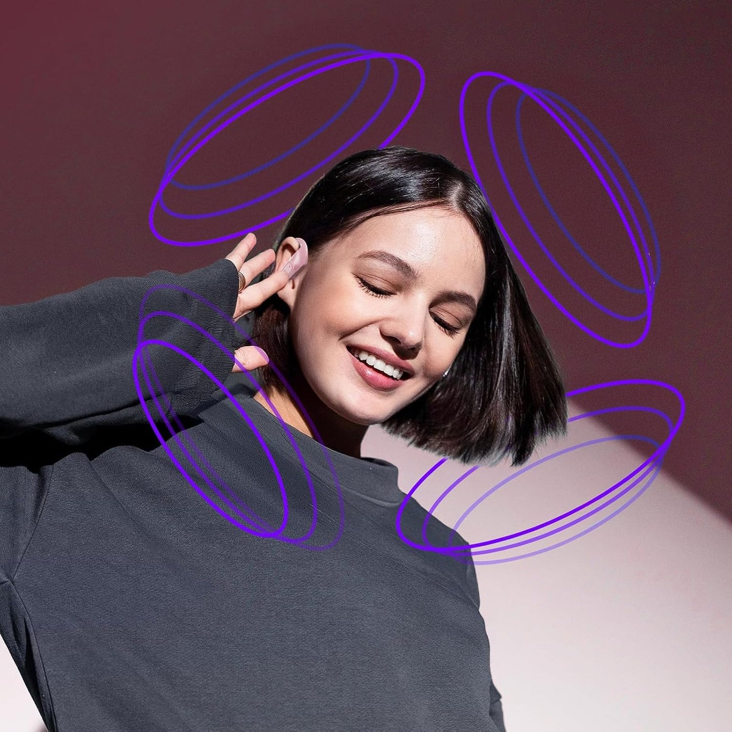occiam Active Noise Cancelling Wireless Earbuds Bluetooth Headphones Ear Buds 96Hrs Playback Clear Call Waterproof Earphones with Ear Hook Microphones for Sport Running Pink