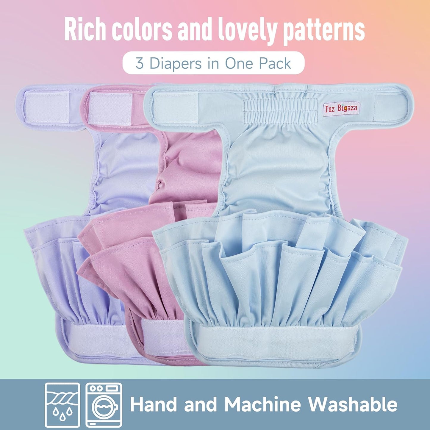 Female Dogs Diapers Belly Bands(3Pack), Washable Reusable Female Skirt Doggy Wraps Panties for Doggie Puppy Pooping Potty Training Incontinence Marking Pañal para Perro Morandi Pink Purple Blue Small