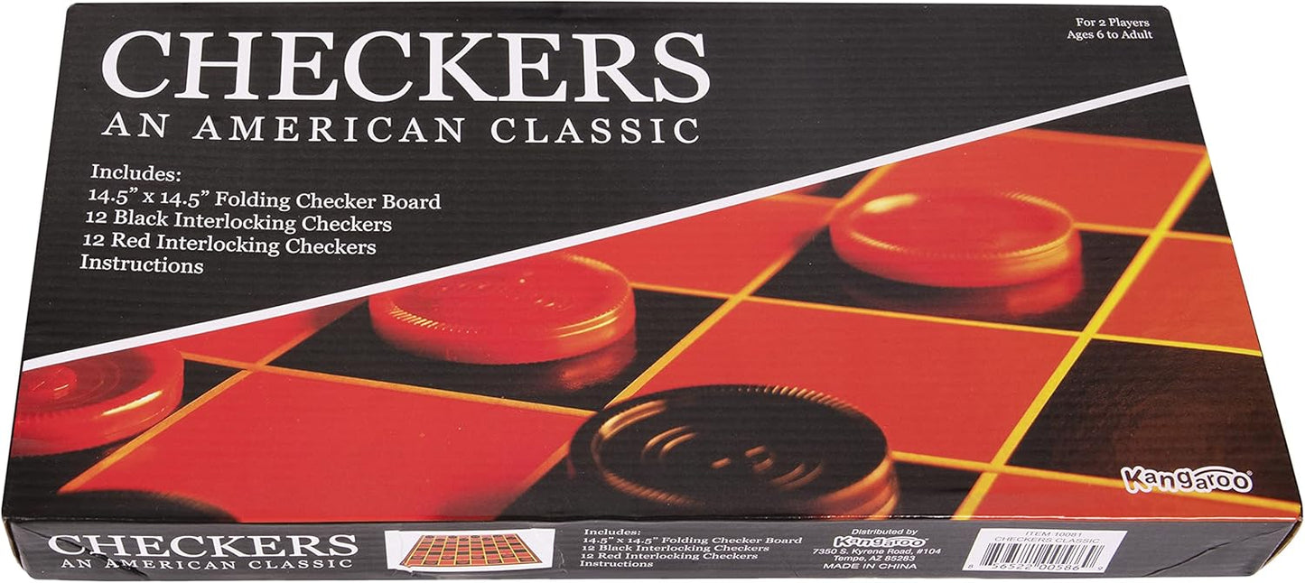Kangaroo - Multiplayers Strategy Checker Board Game for Kids & Adults - Portable Educational Travel Cardboard Checkers - Includes Large Board w/ 24 Checkers (12 Red and 12- Black) 15x15 Inches