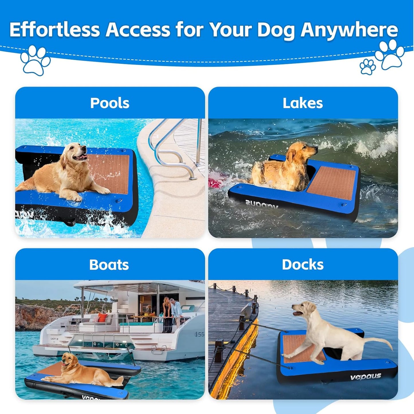 Vapaus Inflatable Dog Boat Ramp for Large Dogs – Floating Pup Ladder with Anti-Slip Surface, Portable Dog Water Ramp for Pool Dock Lake Boat – Heavy Duty Pet Boarding Platform
