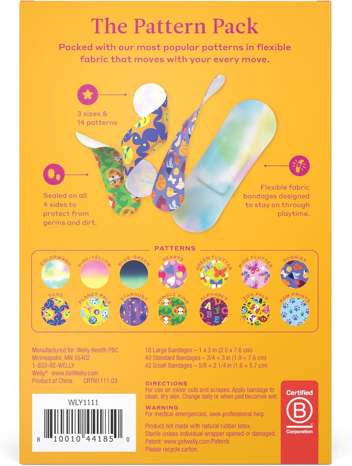 Welly Bravery Badge Value Pack | Adhesive Flexible Fabric Bandages | Assorted Shapes and Patterns for Minor Cuts, Scrapes, and Wounds - 100 Count