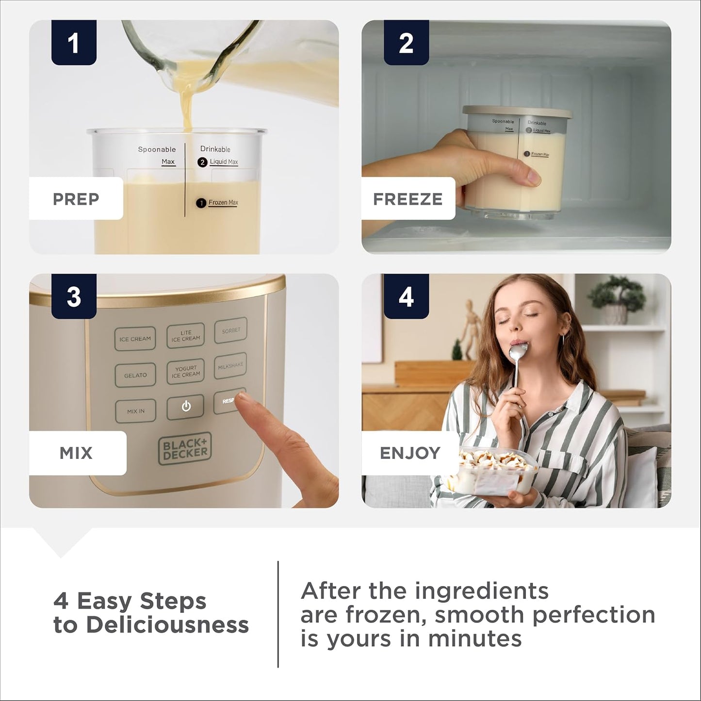 BLACK+DECKER Perfect Pint Ice Cream Maker for Homemade Frozen Treats, Gelato, Sorbet, Milkshakes, Frozen Yogurt, Light Ice Cream, Mix-Ins, Dairy-Free, Keto-Friendly Dessert Machine