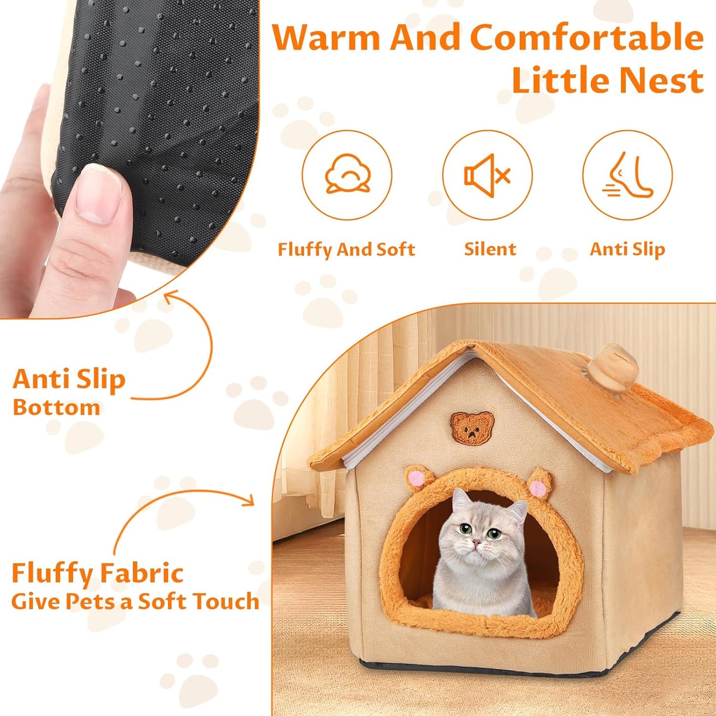 Heating Inside Cat&Dog House Heated Pet Indoor Heated Kitty House Bed(A Nest Box and A Heating Pad)