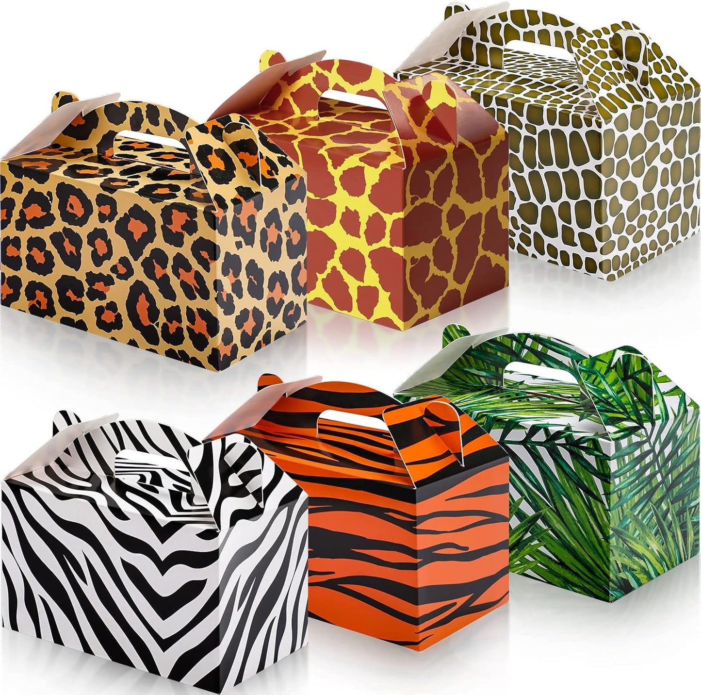 Spakon 24 Pcs Safari Gift Bags Bulk Jungle Animal Party Favor Boxes Zoo Wild Animal Print Gift Goodie Candy Bags Paper Wildlife Treat Boxes for Kids Safari Birthday Baby Shower Decoration Supplies