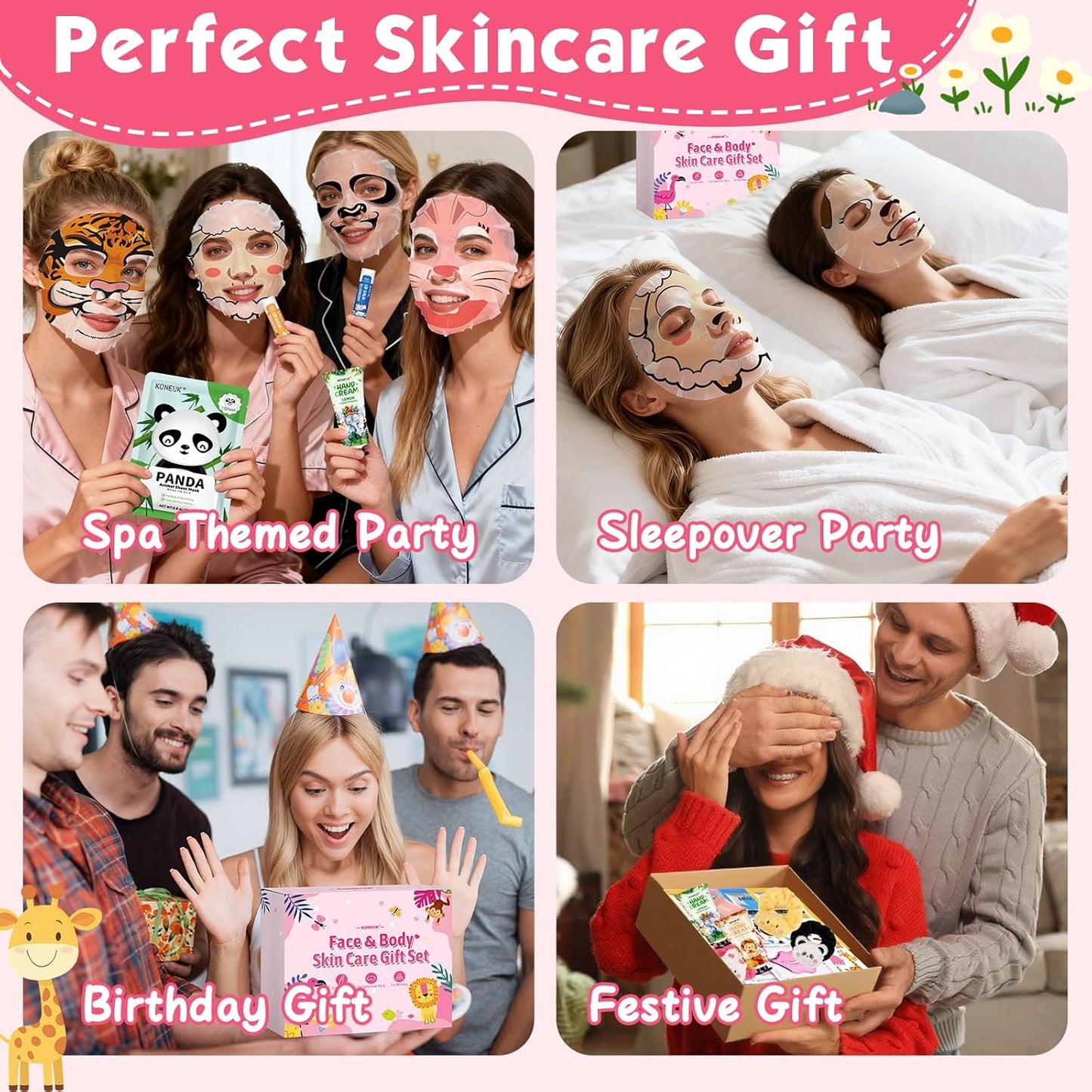 70PCS Animal Spa Party Supplies for Girls, Spa Party Favors Kit Include Girls Face Mask, Lip and Eye Mask Set, Lip Balm, Hand Cream and Foot Bath Bombs, Spa Birthday and Sleepover Party Supplies Gifts