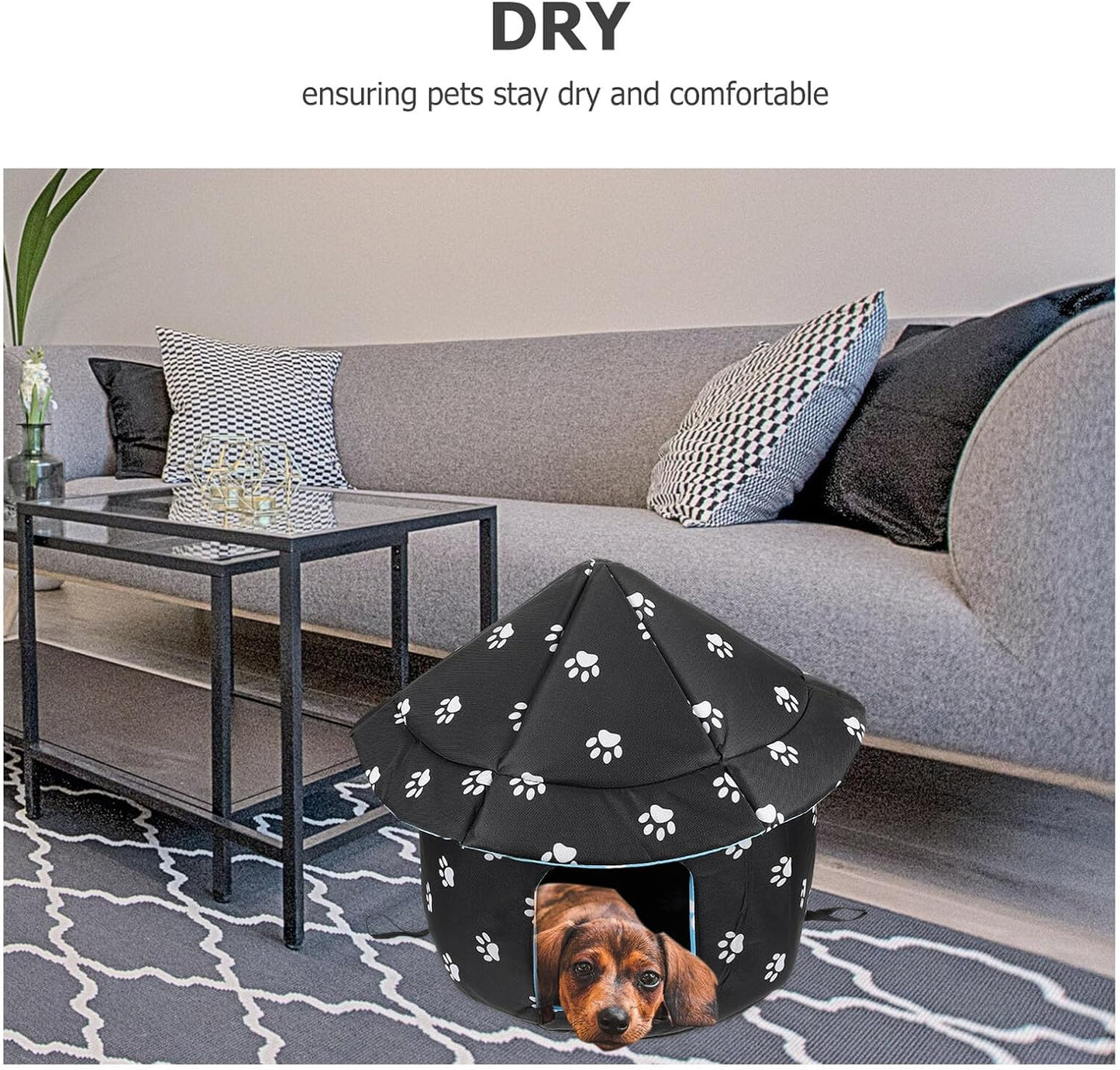 PRETYZOOM Weatherproof Oxford Fabric Cat House M Size with Removable Cushion and Detachable Cover, Outdoor Cold Days Pet Nest for Cats and Small Dogs