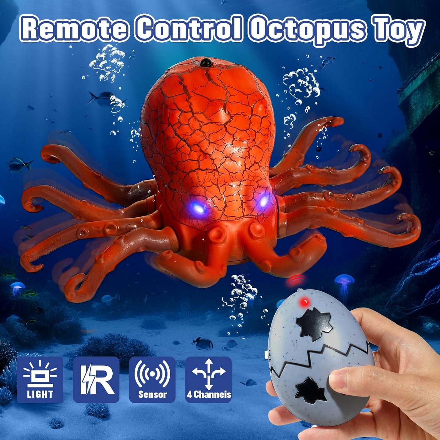 Remote Control Animals Crawling RC Octopus Toy with Blue LED Eyes & Realistic Movement Crawling, Cool Gag Gifts or Birthday Gift for Boys Girls Ages 6+