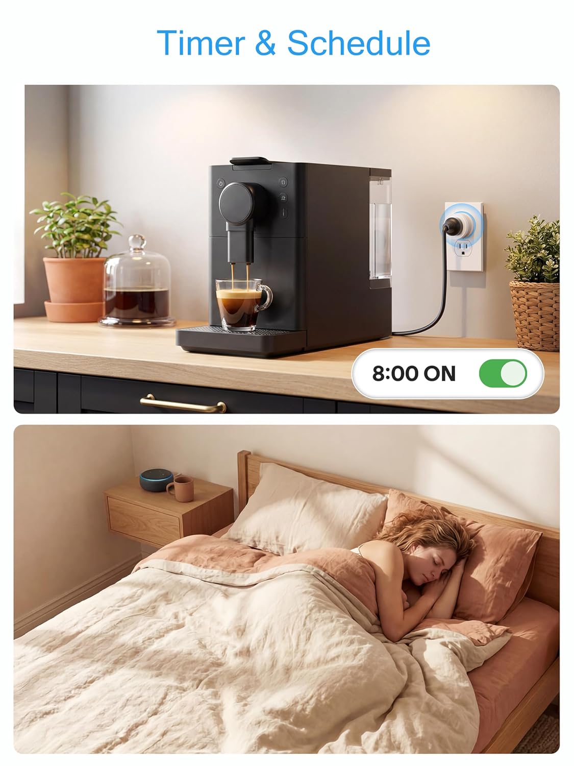 EIGHTREE Smart Plug 2025 Upgrade to 15A, Bluetooth & Wi-Fi Outlet Plug Dual Connection, Voice Control, Remote Control Outlet Timer Indoor, Smart Plugs That Work with Alexa & Google, 2.4GHz Wi-Fi Only
