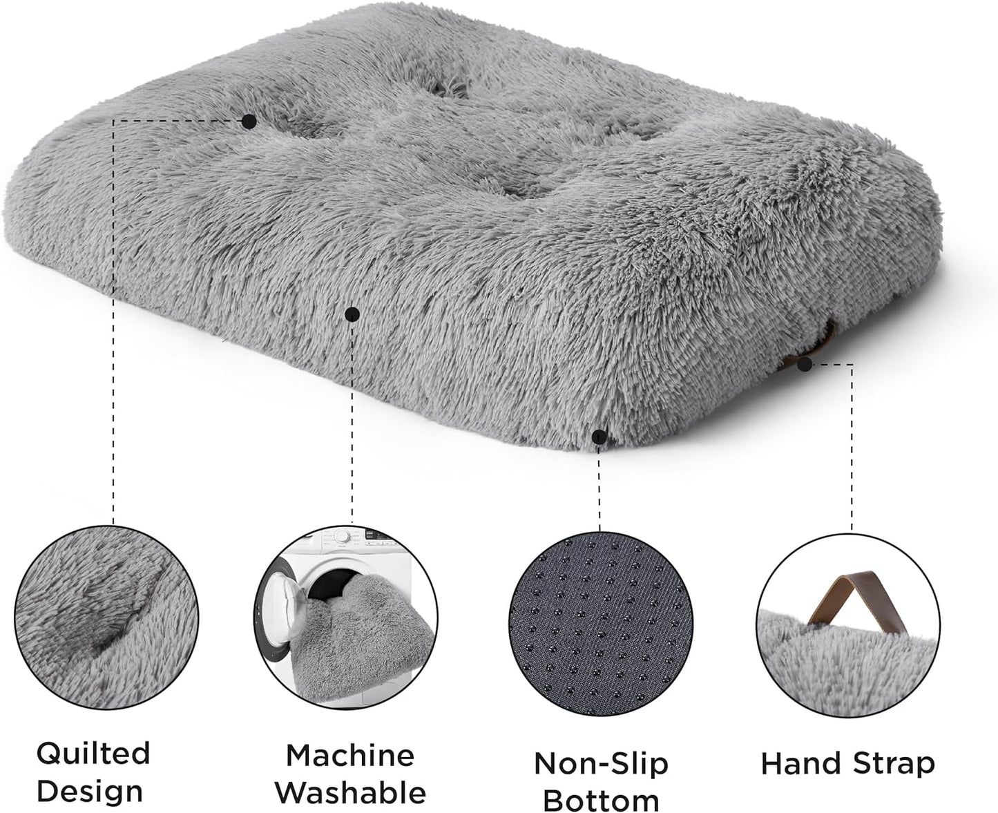 Bedsure Washable Extra Large Dog Bed for Crate, Faux Fur Dog Crate Pad for Large Breed, Plush Soft Comfort Dogs Sleeping Mat, Anti-Slip Pet Kennel Pad, 41" x 29", Grey