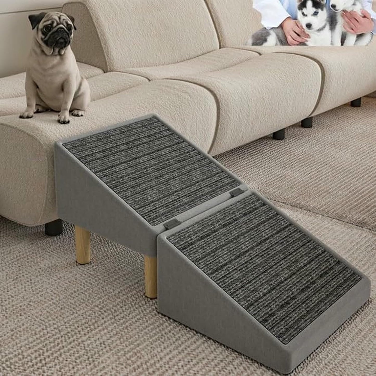 Dog Ramp Steps for Couch, Wide All-in-one Split Ottoman Dog Ramp for Bed, Couch Height, Solid Wood, Gentle 23 Incline, Pet Ramp for Large and Small Dogs