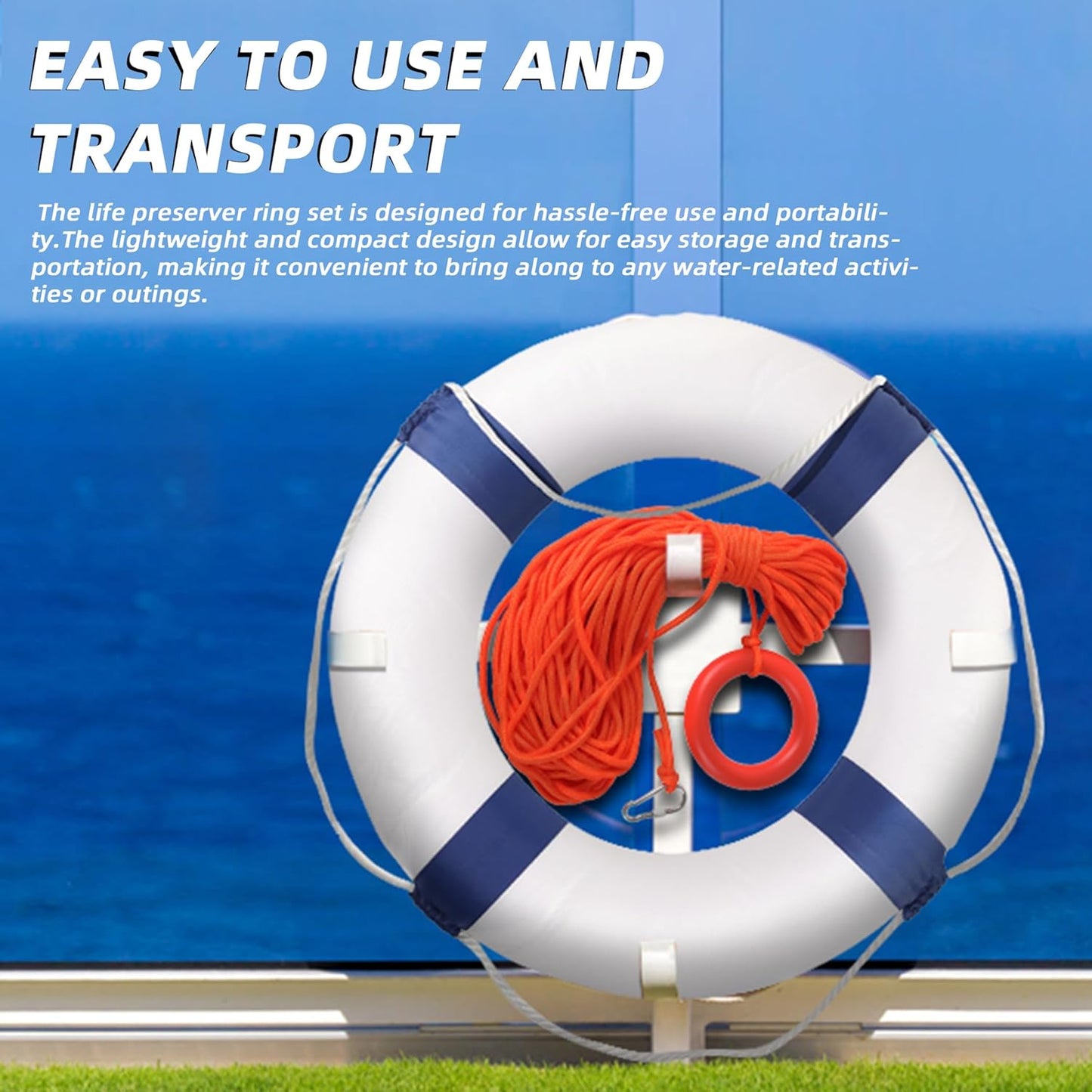 20" Foam Life Preserver Ring with 98.4ft Floating Lifesaving Rope, Throwable Flotation Device, Pool Safety Float, for Buoy and Swimming Decoration, Boat Safety Equipment