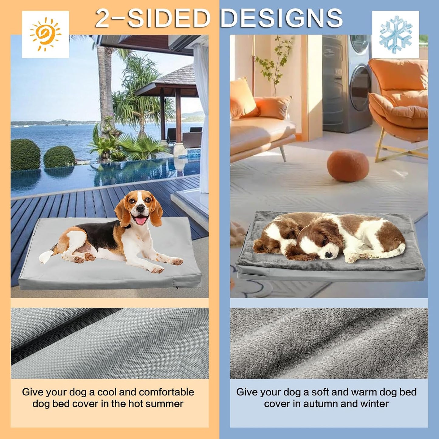 Waterproof Dog Bed Cover with Zipper, Washable Pet Hair Easy to Remove Fluffy Dog Bed Replacement Cover, Removable Puppy Pet Bed Cover for Dog CAE, Cover Only (Gray, Medium)
