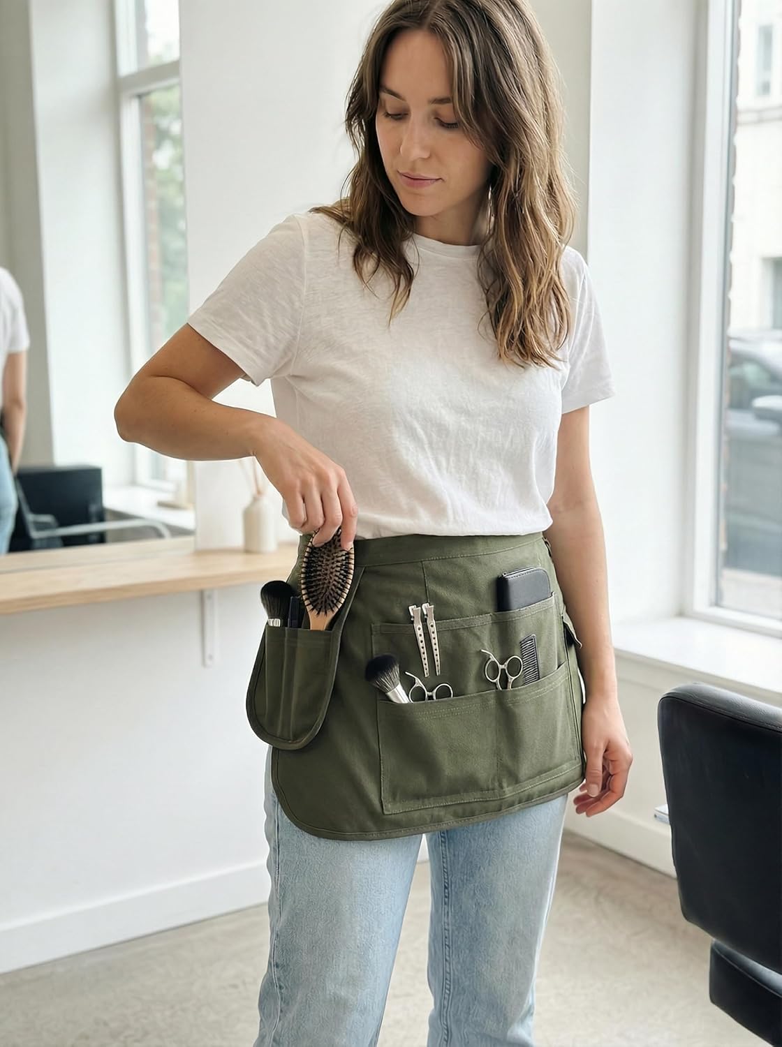 Molaxhome Waist Tool Apron with Multi-Pocket Waitress Server Apron with Adjustable Belt Gardening Aprons